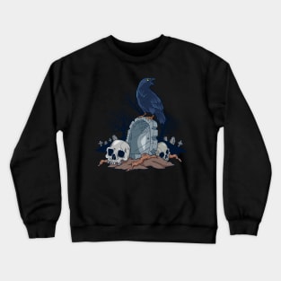 Goth and Gothic - Graveyard with Raven Skulls Crewneck Sweatshirt